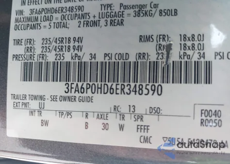 2014 Ford Fusion Se из США, поврежденный, VIN 3FA6P0HD6ER348590